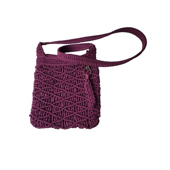The Sak Handbags - THE SAK Crossbody Bag Purple Small Woven Crochet Knit Zip Top Boho Purse Handbag